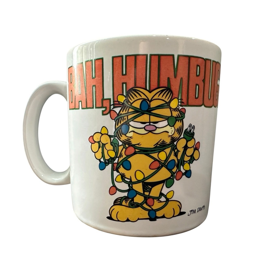 Vintage VTG 70s Garfield Coffee Mug Bah Humbug Jim Davis Christmas Lights Cup